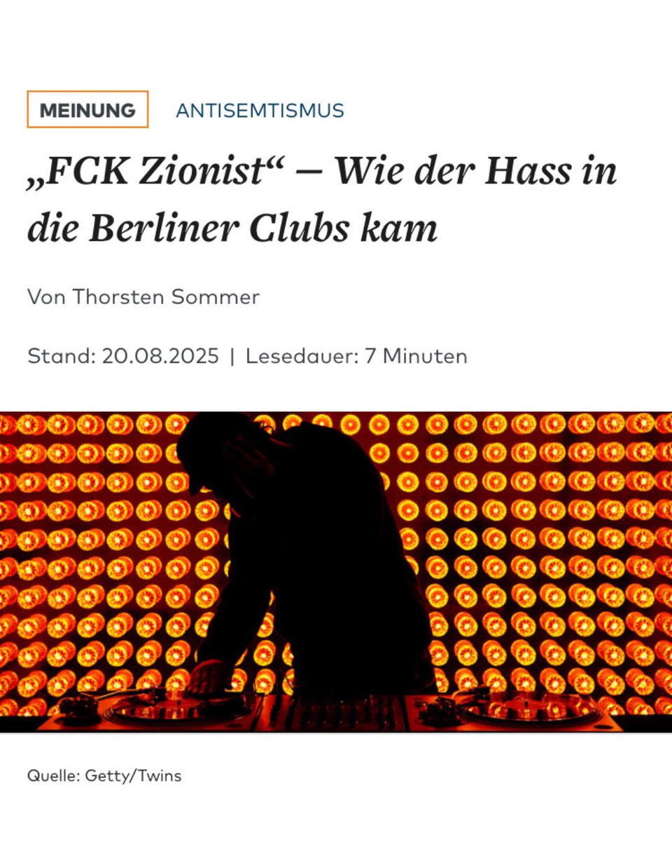 ThoSo (@th_so2) on Twitter photo Bunt, queer, weltoffen – und antisemitisch: In der (Berliner) Clubkultur gehört Israel- und Judenfeindschaft mittlerweile zum guten Ton. <a href="/clubcommission/">clubcommission</a>
welt.de/kultur/article… Bunt, queer, weltoffen – und antisemitisch: In der (Berliner) Clubkultur gehört Israel- und Judenfeindschaft mittlerweile zum guten Ton. <a href="/clubcommission/">clubcommission</a>
welt.de/kultur/article…