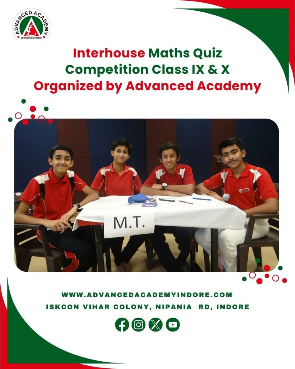 Adva_Academy's tweet image. Advanced Academy presents the Interhouse Maths Quiz for Classes IX &amp;amp; X!

A thrilling battle of minds, logic &amp;amp; speed where young mathletes showcase brilliance. ✨

#MathsQuiz #InterhouseCompetition #StudentChallenge #AdvancedAcademy #QuizTime