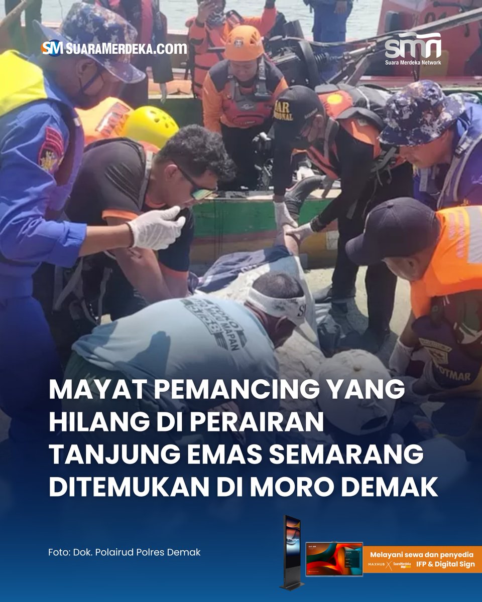 suaramerdeka's tweet image. Satu pemancing yang hilang tersapu ombak di Perairan Tanjung Emas Semarang akhirnya ditemukan di perairan Moro Demak, Kamis, 21 Agustus 2025.

suaramerdeka.com/semarang-raya/…

#suaramerdeka #mayat #pemancing #tanjungemas #semarang #morodemak