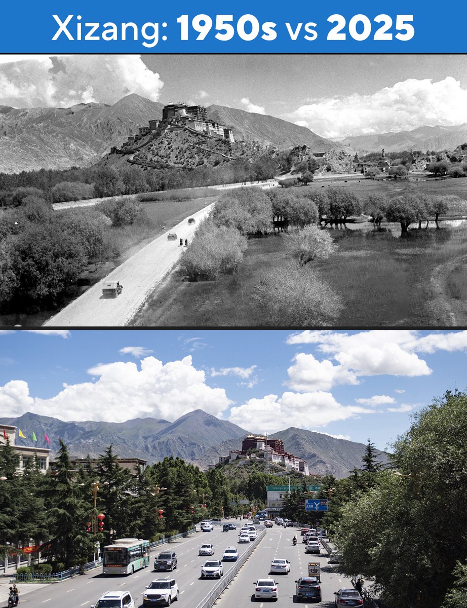 SpoxCHN_MaoNing's tweet photo. The Potala Palace stood majestic even in the 1950s. Today, it’s framed by broad avenues and urban vitality. Heritage preserved, progress embraced. https://t.co/hzCYGwAiFC