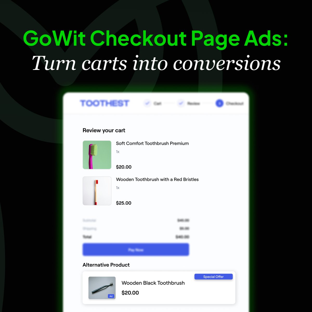 gowit's tweet image. What if you reached #shoppers at the final step, when purchase intent is at its peak? 🛒

✨ Meet GoWit #CheckoutPageAds:
✔️ Reach customers already committed to buy
✔️ Show alternative items in related categories
✔️ Drive higher relevancy &amp;amp; incremental conversions
#checkout #ads