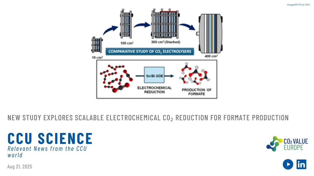 A new study, featuring results from the <a href="/Vivaldi_project/">VIVALDI H2020 project</a> and co-authored by our Scientific Advisory Committee member <a href="/pantonline/">Deepak PANT 🇧🇪🇮🇳🇪🇺</a>, shows promising pilot-scale performance for electrochemical CO₂-to-formate conversion.

Read more: rsc.li/4g64scp.