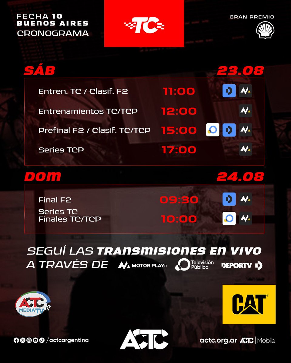 ⌚️ Horarios para el 🏆 Gran Premio Buenos Aires Shell V-Power ⛽️

🎫 Adquirí tus entradas en allaccess.com.ar 📲

📺 <a href="/motorplaytv/">MotorPlay</a> / @tv_publica / <a href="/canaldeportv/">DEPORTV</a>

#ACTC #TCenBuenosAires