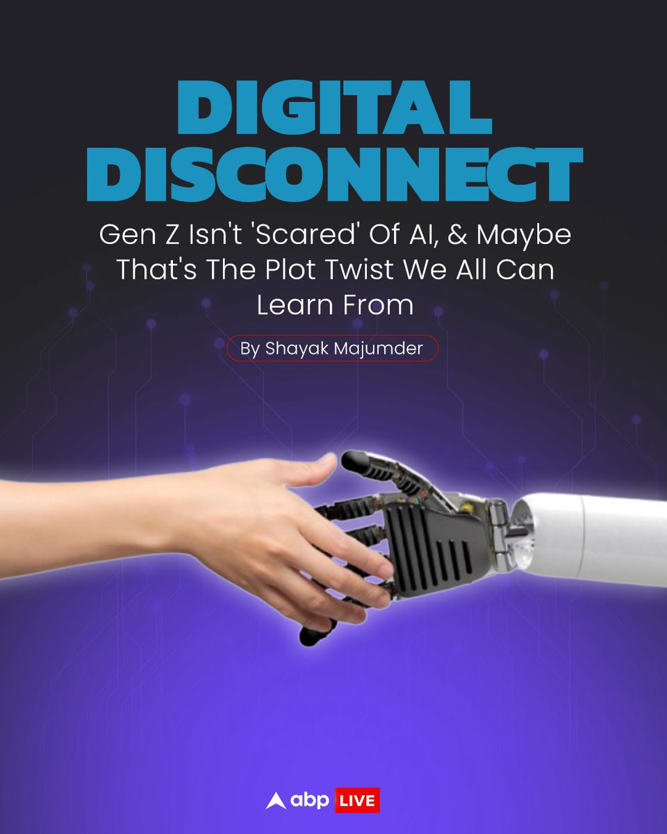 abplive's tweet photo. #DigitalDisconnect | Turns out, the kids aren’t trembling at the sight of the algorithm overlords. If anything, they’re already befriending them... while quietly demanding their weekends back.
Read here to know more: https://t.co/7f5agM9MCn
@shayak_m
#AI #ArtificialIntelligence #Technology #GenZ #ABPLive