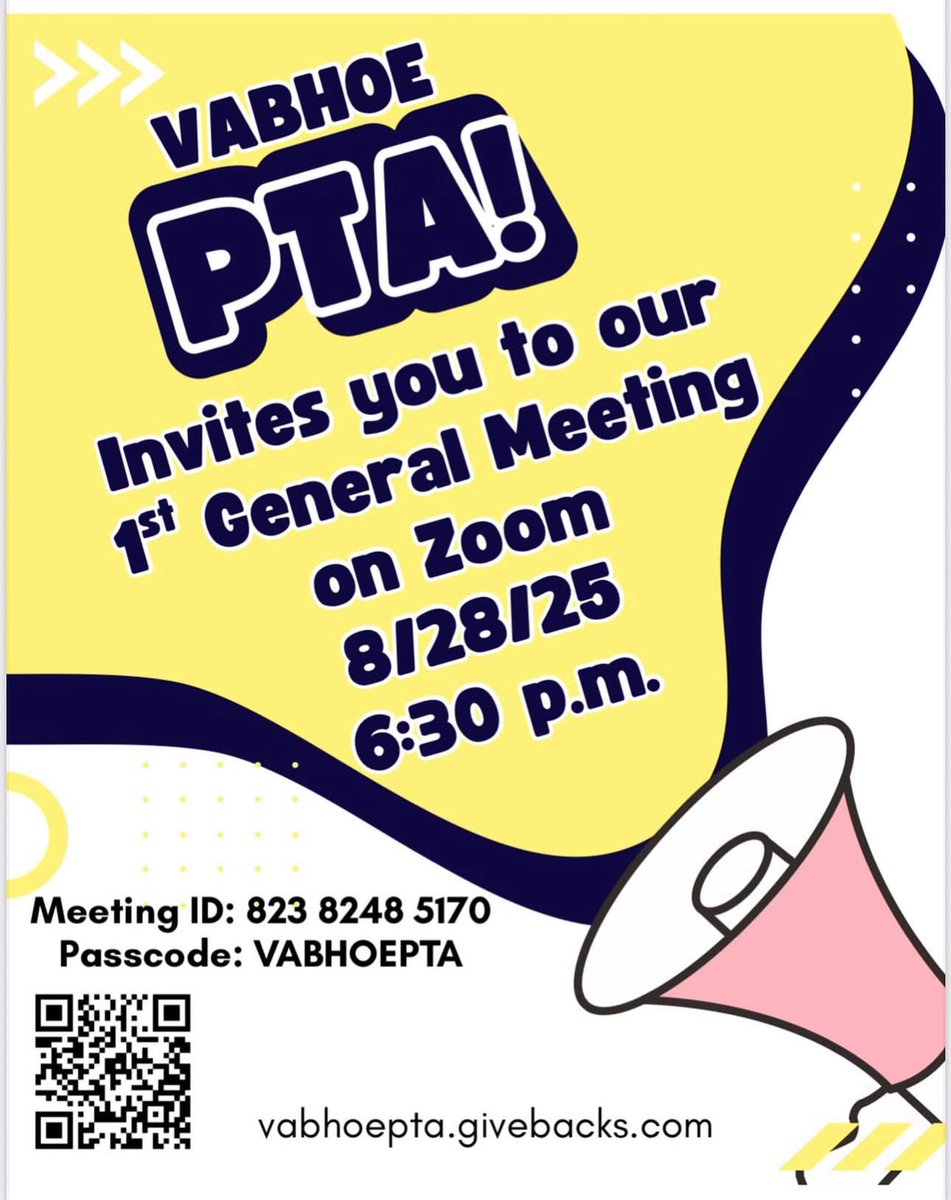 Our first PTA meeting is Thursday, August 28th at 6:30pm!!