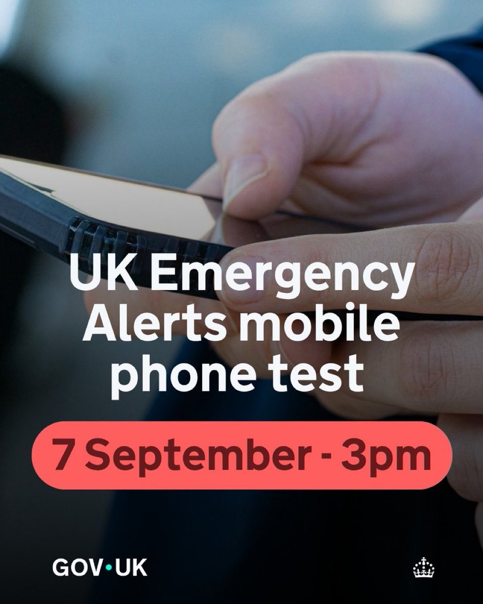 A national emergency alert test will happen at 3pm on Sunday 7 September

Mobiles will emit a loud siren and vibrate, even those on silent

We know this may put victims and survivors of domestic abuse at risk

You can disable the alerts. Find out how at zurl.co/1ixAA