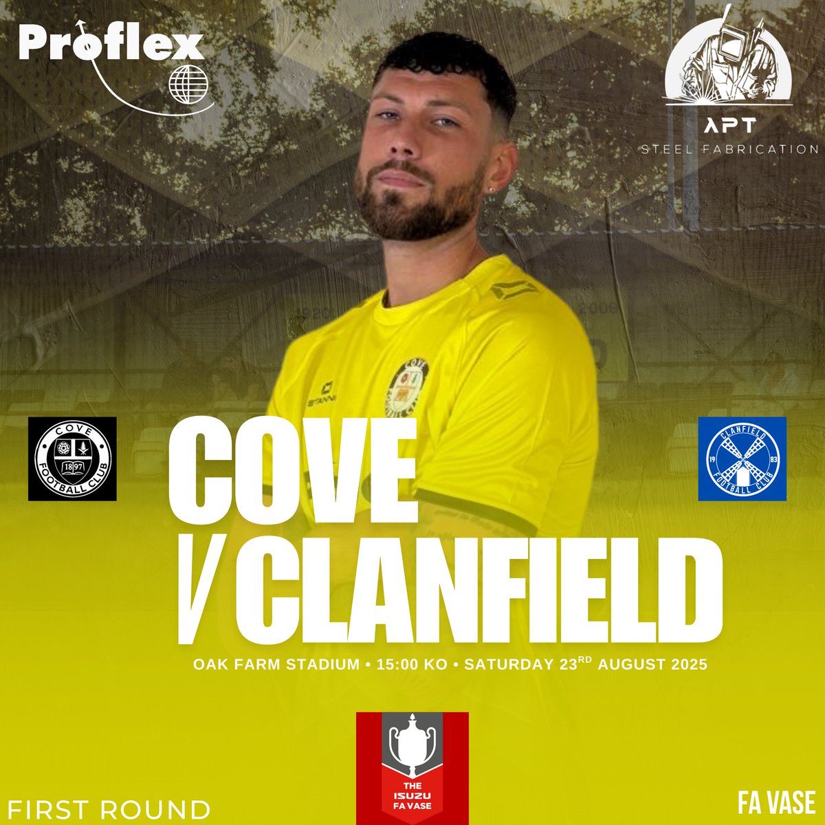 𝑵𝑬𝑿𝑻 𝑴𝑨𝑻𝑪𝑯

This Saturday we host <a href="/clanfieldfc/">Clanfield FC</a> in the First Round Qualifying of the #FAVase 

📍 Oak Farm Stadium | GU14 8PF
🗓 Saturday 23rd August 2025
⏰ 15:00 PM KO
🏆 Isuzu FA Vase

#UpTheWasps🟡⚫️