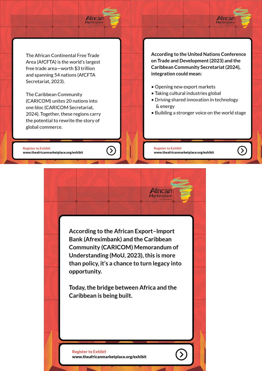 AfricanMarketHQ's tweet photo. Africa and the Caribbean together represent a $3 trillion trade opportunity. 
At African Marketplace, we’re building the bridge that connects businesses to this future.

Showcase your brand → https://t.co/J8ytXw0NLx
#AfricanMarketplace #AfricaToTheWorld #TradeNotAid #AMP2025 https://t.co/jYl8y27Gzk