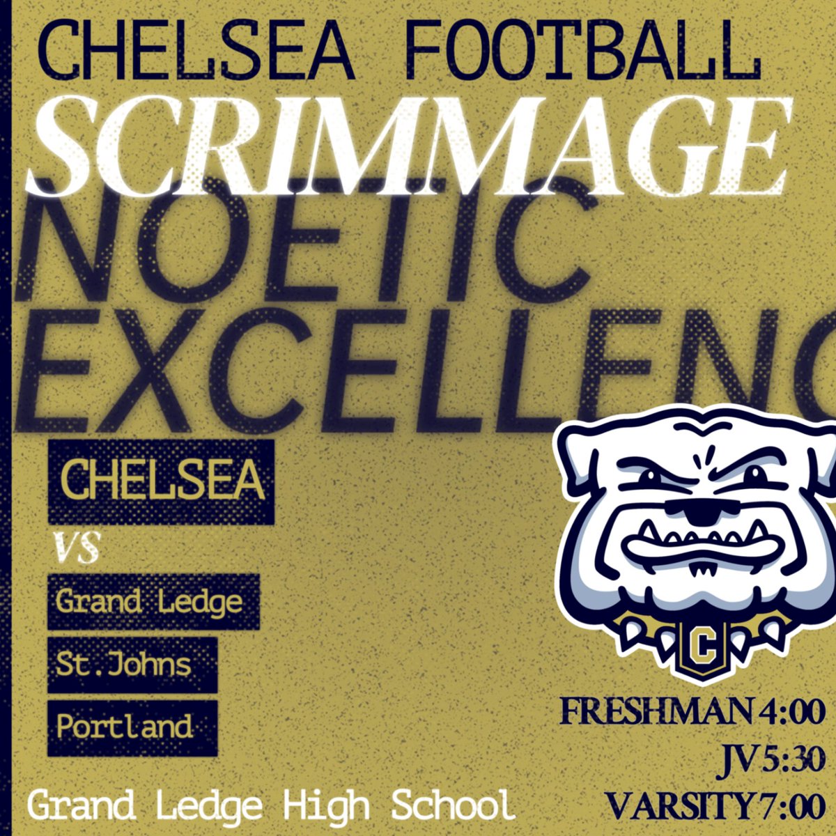 Chelsea HS Football (@chelseafb_sec) on Twitter photo Scrimmage Day! Our final tune up before kicking off the season next week at Detroit Denby. Come on out to Grand Ledge <a href="/GL_football/">Grand Ledge Football</a> for a great 4 way scrimmage. All 4 teams were playoff teams last season. Scrimmage Day! Our final tune up before kicking off the season next week at Detroit Denby. Come on out to Grand Ledge <a href="/GL_football/">Grand Ledge Football</a> for a great 4 way scrimmage. All 4 teams were playoff teams last season.