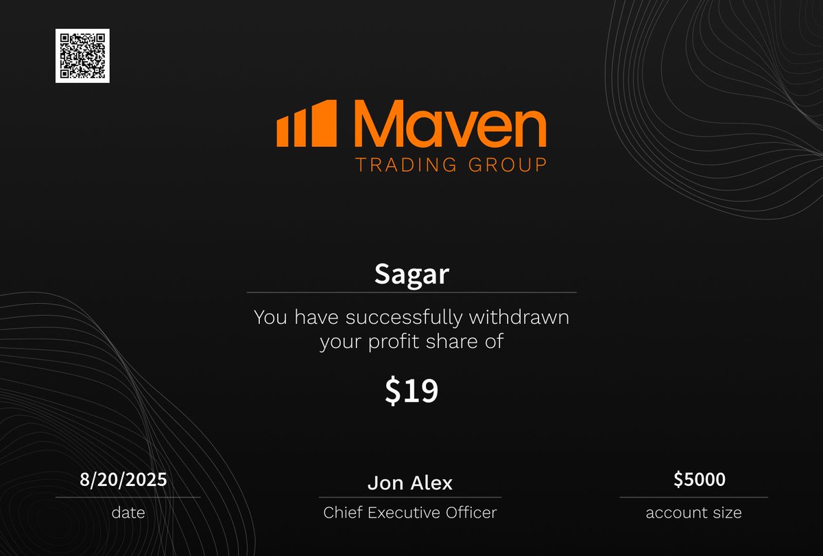 SasteSagar's tweet image. First payout always hits different 💰
The amount may be small, but the milestone is huge.
Grateful to my mentor @CompoundingAmol for helping me reach this milestone.
Excited for what’s next. 🚀#TradingJourney #ConsistencyPays #PropFirmTrader @Maventrading