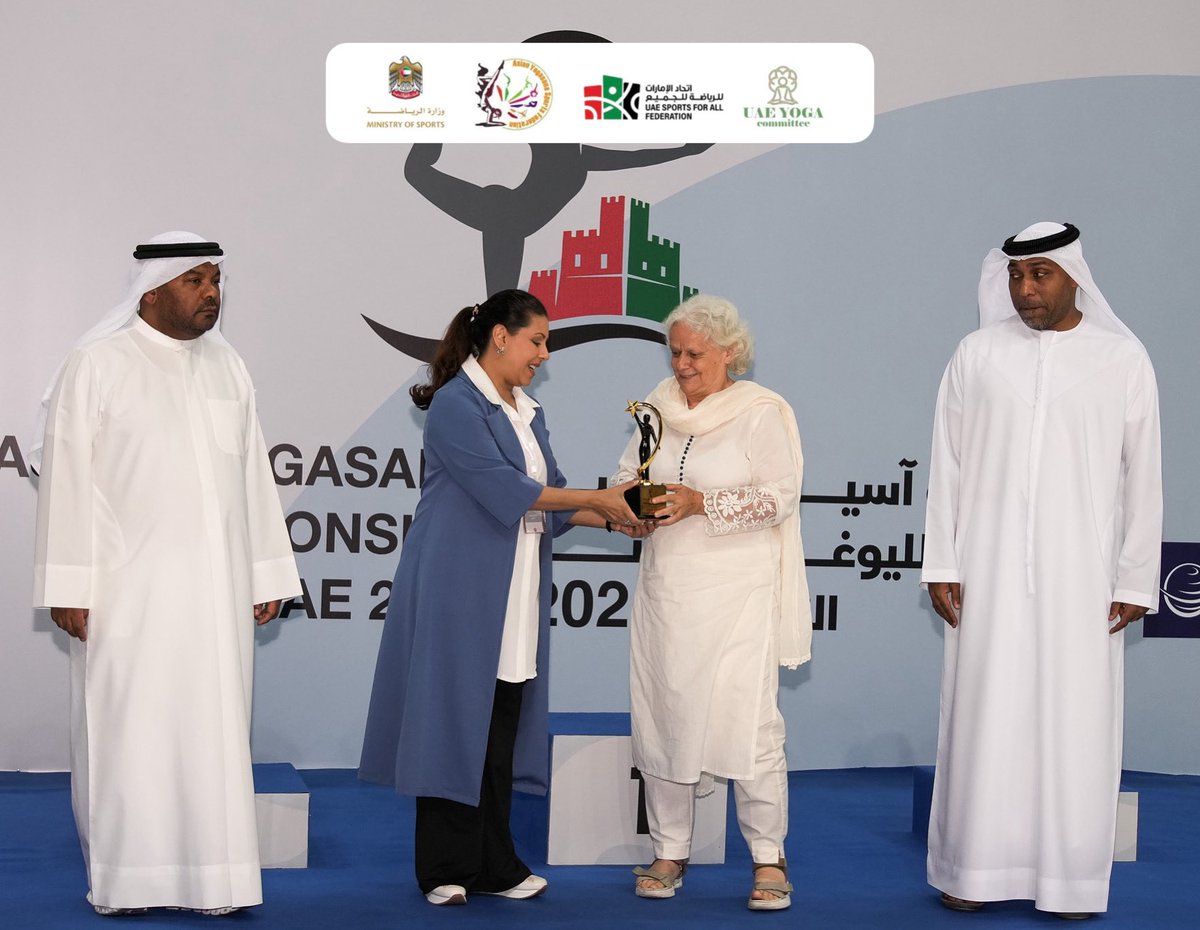 asianyogasana's tweet photo. 🌿✨ Honoring Ms. Usha Devi with the Outstanding Yoga Teacher Award – International 🌟
A true legend of Iyengar Yoga, her legacy reflects authenticity, compassion & the essence of yoga worldwide. 🧘♀️ #YogaExcellence #AYSF https://t.co/rW6PsYrXdo