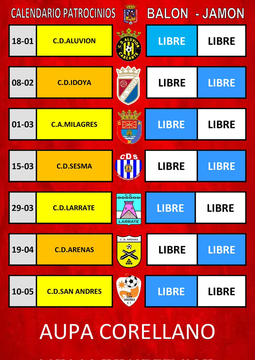 CD Corellano (@cd_corellano) on Twitter photo 🕵️♂️ Te estamos buscando... 🔎
❤️🔥 Ahora puedes patrocinar el balón y el jamón de cada partido, colaborar con nuestro club 💯 Elije partido y escríbenos 🎟️
💙❤️ <a href="/CD_Corellano/">CD Corellano</a> 💙❤️
🎌 #LaIlusionQueNosUne 🔴
🤞 #RespectFirst 🤗
#Preferente ♥️ #Cantera ⚽
🫂 #HazteSocio 👌 #CDC ♥️ 🕵️♂️ Te estamos buscando... 🔎
❤️🔥 Ahora puedes patrocinar el balón y el jamón de cada partido, colaborar con nuestro club 💯 Elije partido y escríbenos 🎟️
💙❤️ <a href="/CD_Corellano/">CD Corellano</a> 💙❤️
🎌 #LaIlusionQueNosUne 🔴
🤞 #RespectFirst 🤗
#Preferente ♥️ #Cantera ⚽
🫂 #HazteSocio 👌 #CDC ♥️