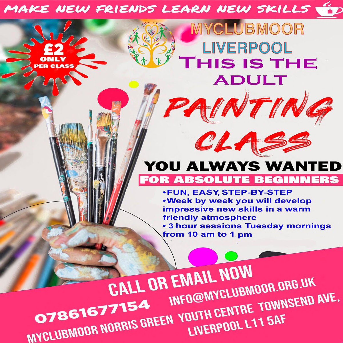 Tuesdays art class is back 2nd September. Any inquiries please email info@myclubmoor.org.uk