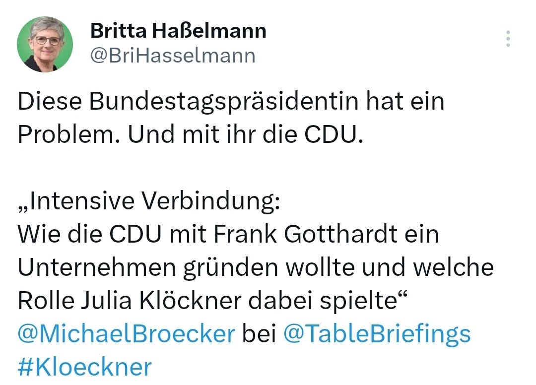 Christoph de Vries (@vrieschristoph) on Twitter photo Unser Land, unsere Wirtschaft und unsere Gesellschaft haben ein Problem. Mit den Grünen. Und mit ihrer bösartigen und spalterischen Cancel Culture. Gott sei Dank haben wir mit <a href="/JuliaKloeckner/">Julia Klöckner</a> eine unerschrockene und volksnahe Bundestagspräsidentin. Unser Land, unsere Wirtschaft und unsere Gesellschaft haben ein Problem. Mit den Grünen. Und mit ihrer bösartigen und spalterischen Cancel Culture. Gott sei Dank haben wir mit <a href="/JuliaKloeckner/">Julia Klöckner</a> eine unerschrockene und volksnahe Bundestagspräsidentin.