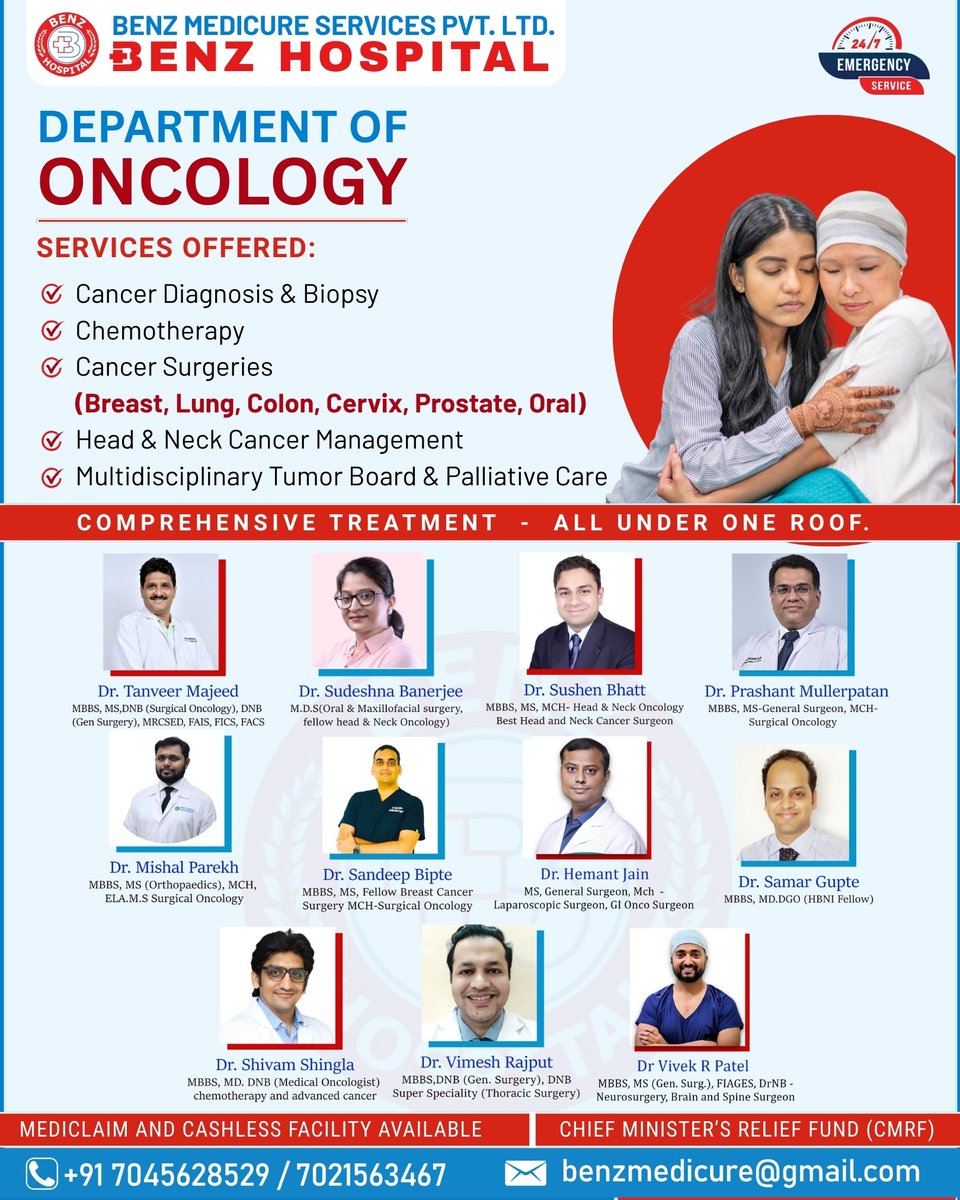 BenzHospital's tweet photo. 🔹 Benz Hospital – Department of Oncology 🔹
Your trusted destination for Comprehensive Cancer Care under one roof.

#BenzHospital #CancerCare #Oncology #BreastCancer #HeadNeckCancer #CancerTreatment #OncologyExperts #CMReliefFund #CancerAwareness #MumbaiHealthcare https://t.co/wSSDbN109Y