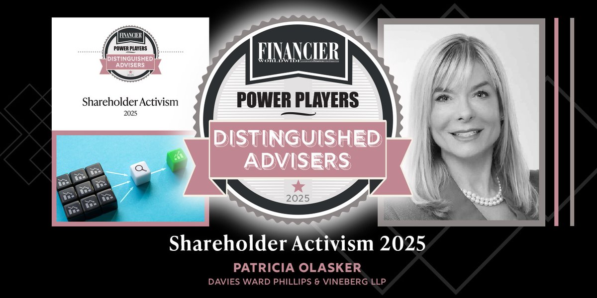 Patricia Olasker at <a href="/_Davies_/">Davies</a> features as a Distinguished Adviser in our Power Players report on Shareholder Activism, reflecting on her career and the market. Find our report here: tinyurl.com/2c7ncar6 

#ShareholderActivism #CorporateGovernance