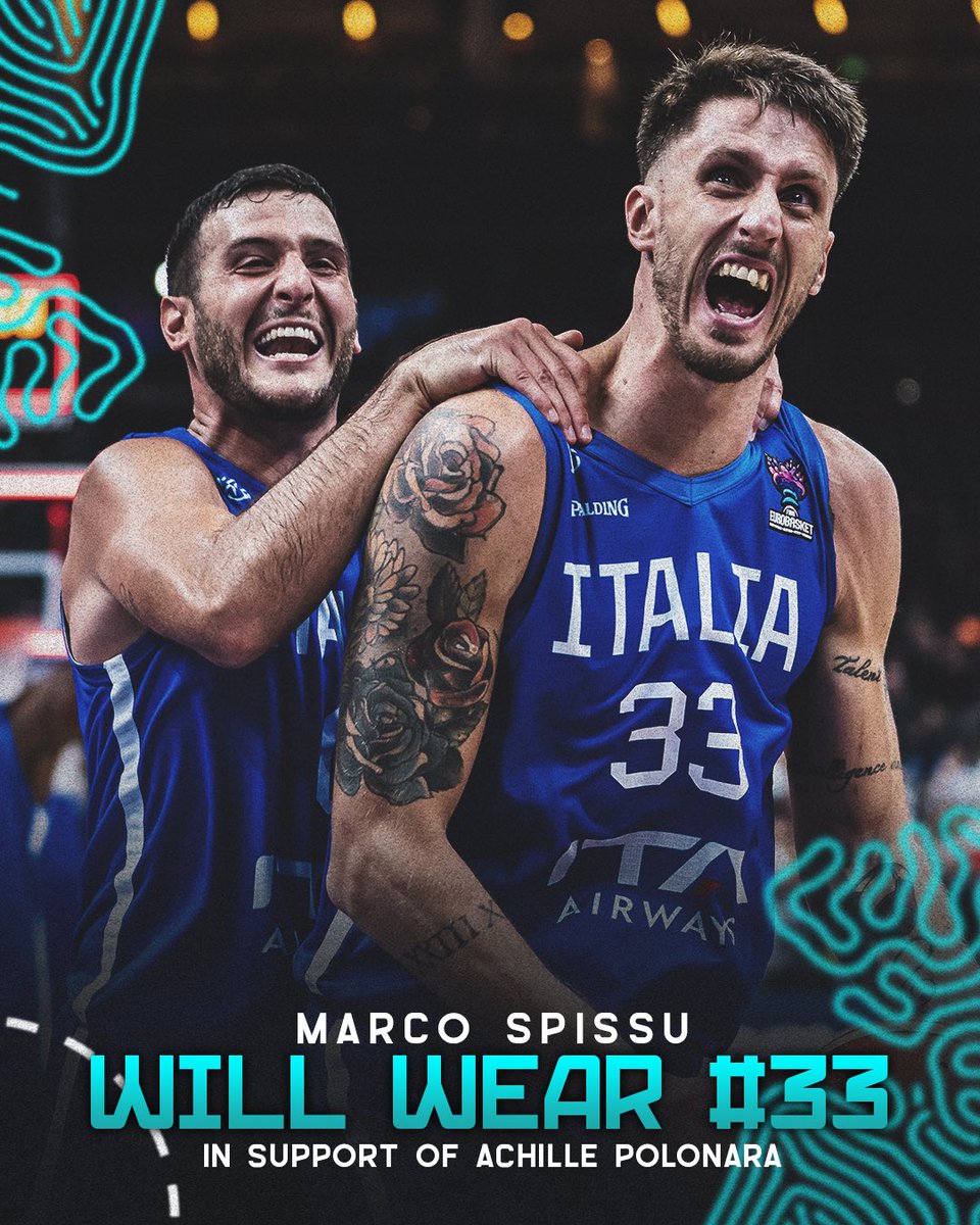 EuroBasket's tweet photo. Together 🥹❤️

Marco Spissu will wear Achille Polonara’s #33, as he continues to battle myeloid leukemia.

#EuroBasket | #MakeYourMark https://t.co/0JX8n3YsKJ