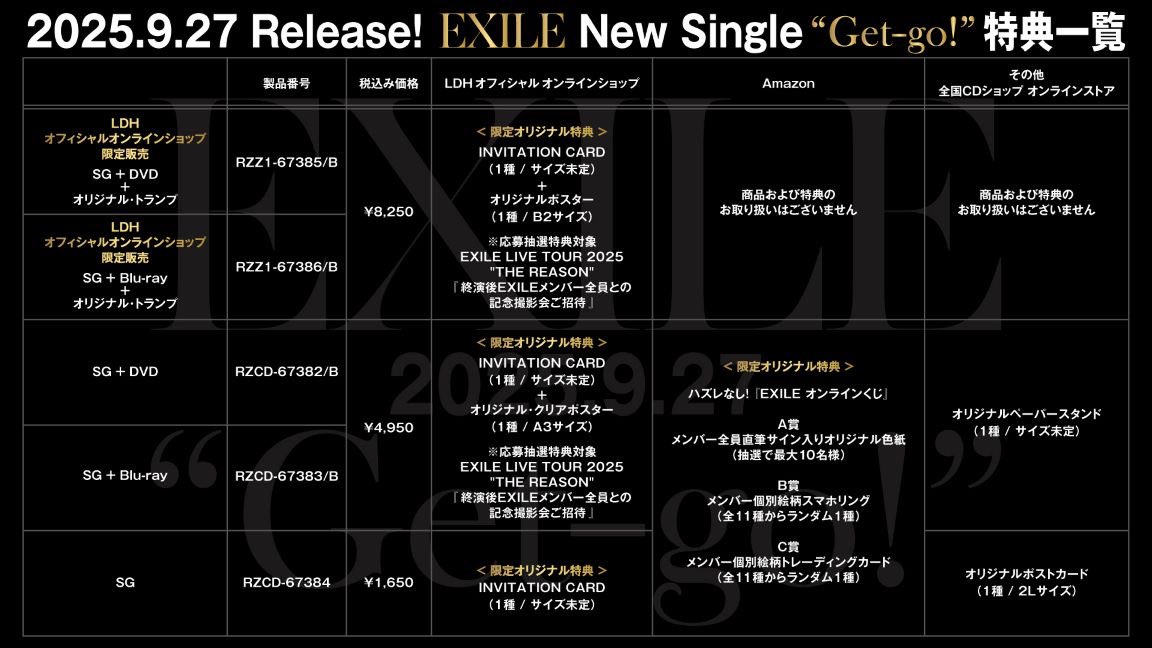 EXILE 2025.09.27 Release New Single「Get-go!」 特典情報更新
