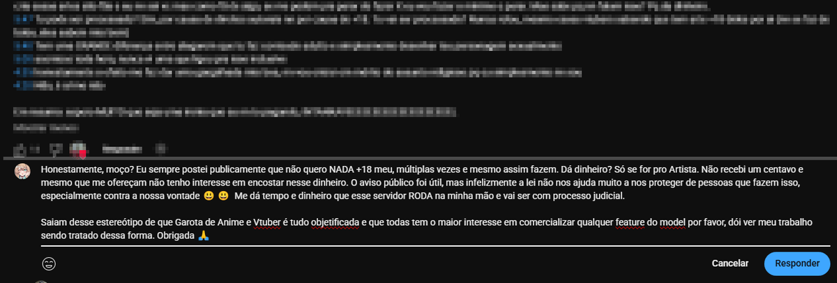 Essa é a Última vez que eu me posiciono PUBLICAMENTE sobre qualquer Arte ou Conteúdo +18 feito SEM AUTORIZAÇÃO com a Haruko.

Eu crio Conteúdo pra compartilhar experiências, alegrar outras pessoas e inspirar os outros pra melhor.

Não tem um PINGO de cunho sexual e eu não me