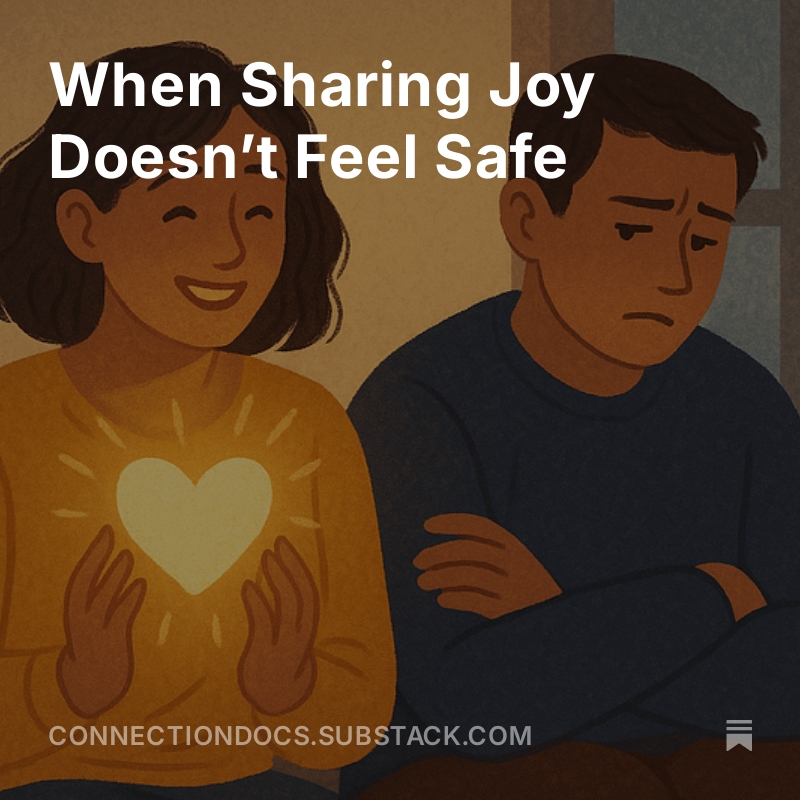 connectiondocs's tweet image. Sometimes the people who love us most can’t hold our joy. Not because they don’t care—but because they haven’t made peace with their own pain. 
connectiondocs.substack.com/p/when-sharing…