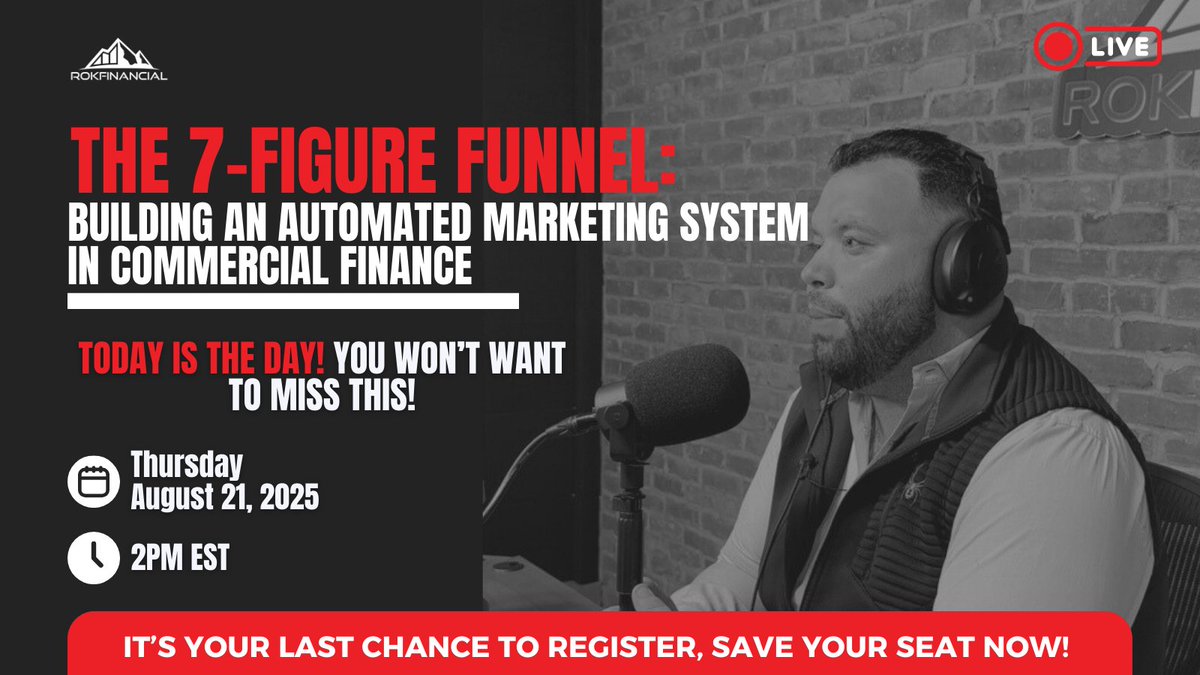 🚨 Happening TODAY!
 Ready to turn leads into funded deals? Join us LIVE for The 7-Figure Funnel webinar. 💼

Learn how top partners are closing more with smarter systems, stronger outreach, and ROK support.

🎯 Don’t miss it — it starts soon!
Click the link below