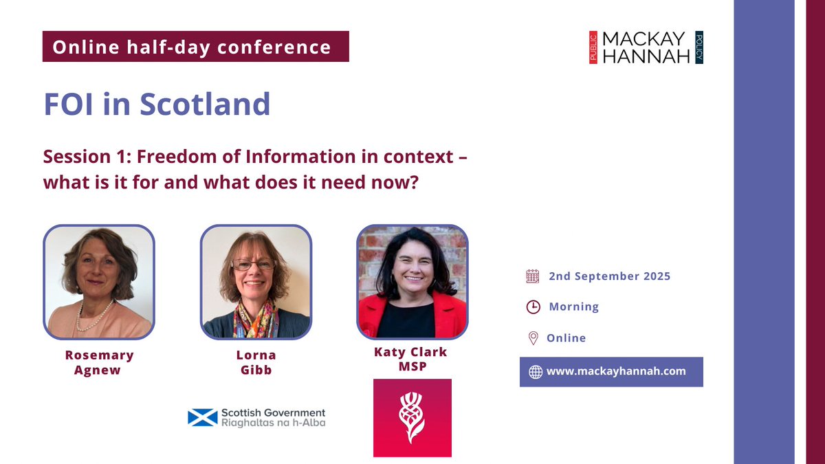 MacKay Hannah (@mackayhannah) on Twitter photo Session 1: #FOI in context โ what is it for and what does it need now? โ features Rosemary Agnew <a href="/scotgov/">Scottish Government</a> <a href="/KatySClark/">Katy Clark</a>
๐ฅ๏ธ Online half-day conference
๐๏ธ 2 Sept 2025
๐ท ยฃ169: book 2, get 3rd half price
โน๏ธ ow.ly/C4hI50VWV1c
#FreedomOfInformation Session 1: #FOI in context โ what is it for and what does it need now? โ features Rosemary Agnew <a href="/scotgov/">Scottish Government</a> <a href="/KatySClark/">Katy Clark</a>
๐ฅ๏ธ Online half-day conference
๐๏ธ 2 Sept 2025
๐ท ยฃ169: book 2, get 3rd half price
โน๏ธ ow.ly/C4hI50VWV1c
#FreedomOfInformation