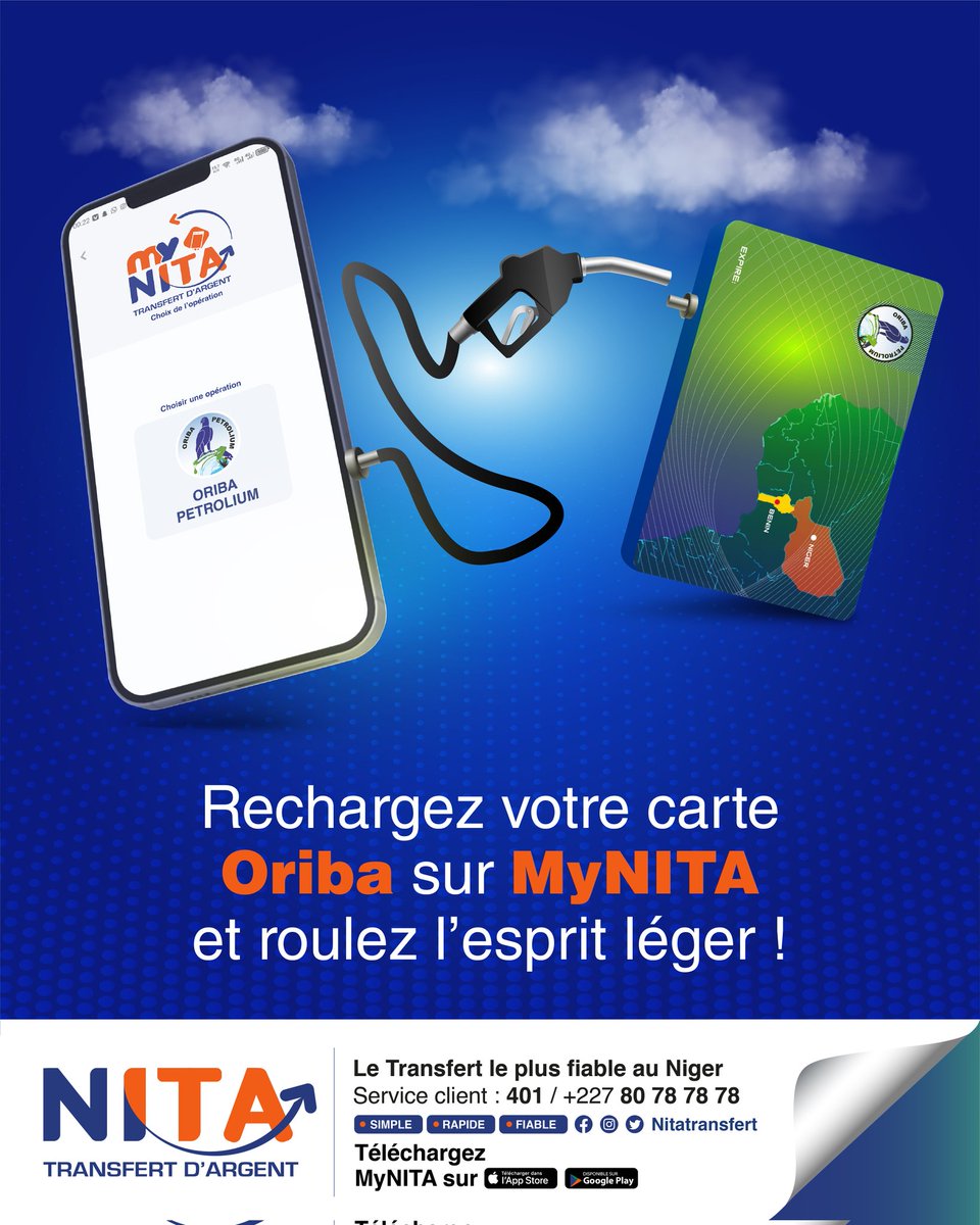 Nahina_H's tweet photo. ⛽ Rechargez votre carte carburant #Oriba en un clic sur #MyNITA !
📲Plus besoin de vous déplacer, faites tout depuis votre mobile.
📌Disponible aussi dans les agences @nitatransfert
#Oriba #MyNITA #NITATransfert #Innovation #Carburant https://t.co/QiD6p2vifP