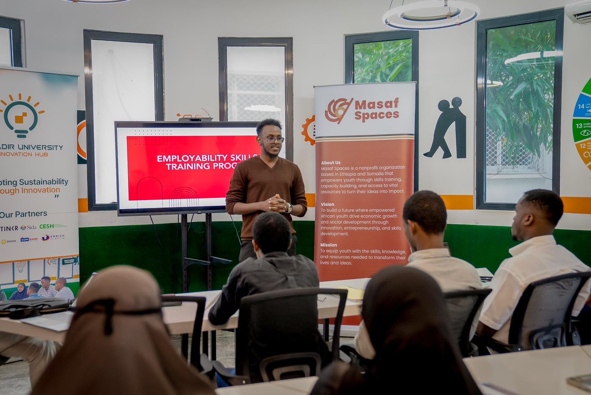 MasafDev's tweet image. The Employment Skills Development Training, organized by Masaf Spaces Mogadishu at the @BenadirUniversi University Innovation Hub, equipped youth &amp;amp; graduates with practical skills, career insights &amp;amp; strong networks.

Building confidence, growth &amp;amp; opportunities for the future!