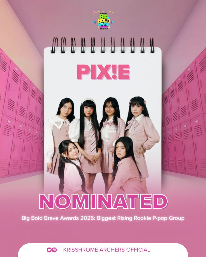 KJArchersOFC's tweet photo. PIX!E is nominated for Biggest Rising Rookie P-Pop Group at the Nylon Big Bold Brave Awards 2025!
Let’s show our support by voting for them. Every vote counts, and together we can help PIX!E take this award home.
#KrisshaViaje
#PixieOfficial https://t.co/0ffwXn2JZD