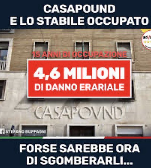 <a href="/GiorgiaMeloni/">Giorgia Meloni</a> Sono felice di questa cosa.

Ora sgombero immediato di CASAPOUND. Un’area franca covo di NEONAZISMO e NEOFASCISMO.
#Casapound #Leoncavallo
#Neofascismo