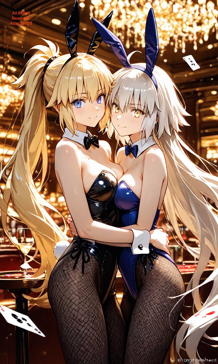 Atlas29104's tweet photo. 今日はバニーの日だったんですね。
急ごしらえですが、なんちゃって姉妹のバニーをどうぞ｡

#ジャンヌ・ダルク #ジャンヌ・ダルク・オルタ #AIイラスト︎ #FGO https://t.co/aXkTZaKy4N