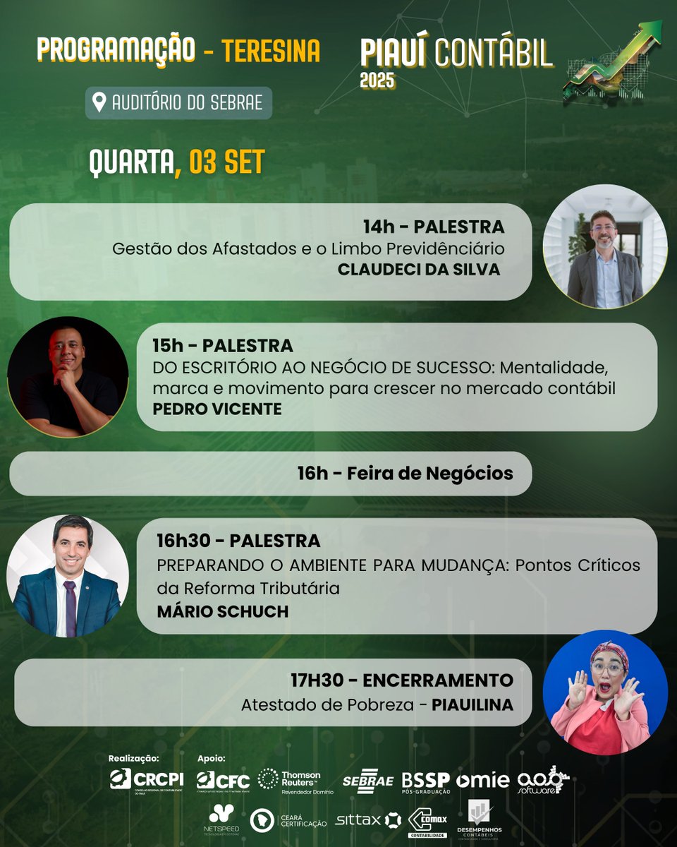 crcpiaui's tweet photo. 📢 Está no ar a programação completa do Piauí
Contábil – Teresina!

Serão dois dias de muito conhecimento, debates e
oportunidades! 📊💼

Corre que as inscrições estão se esgotando:

🔗https://t.co/30UZtJAPKy

Fique atento nas nossas redes e site para
mais informações! ✅ https://t.co/p7gO0K4oN4