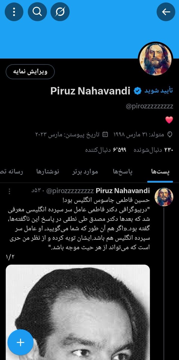 دوستان اکانت piruz nahavandi هستم، بعد از پست‌هایی که راجع به مصدقیون گذاشتم، ساسبند شدم.