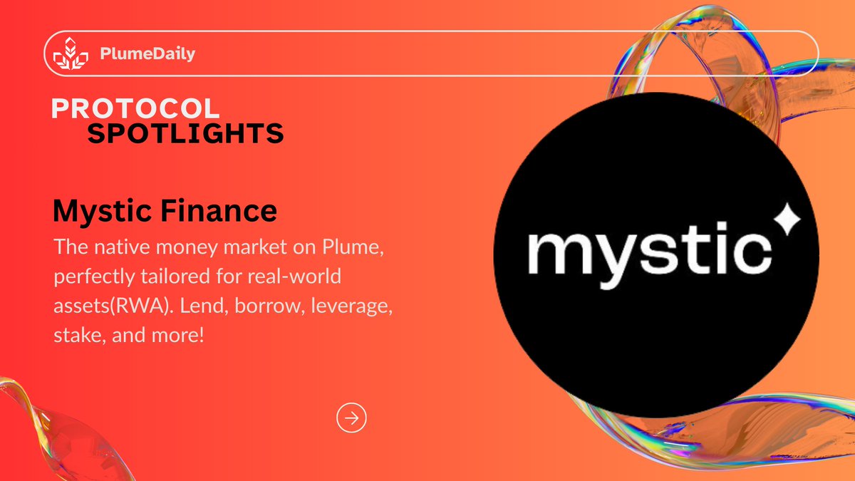 plumedaily's tweet image. 💡Protocol Spotlight #2: @mystic_finance The home of DeFi on Plume.
It offers:
👉 Lending: Supply pUSD, earn 10%+ APY, and stack Mystic Points (they might be worth something 👀).
👉 Borrowing: Use your supplied pUSD, other stablecoins, and @nestcredit assets as collateral to…