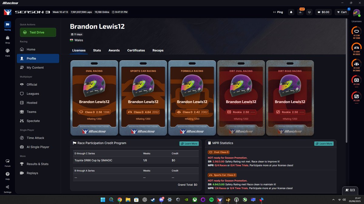 Nothing crazy special but im happy with it, just under 2 weeks on iracing and I've managed to crack 2k irating in formula and road. Feel free to add me if any of you lot are on there.