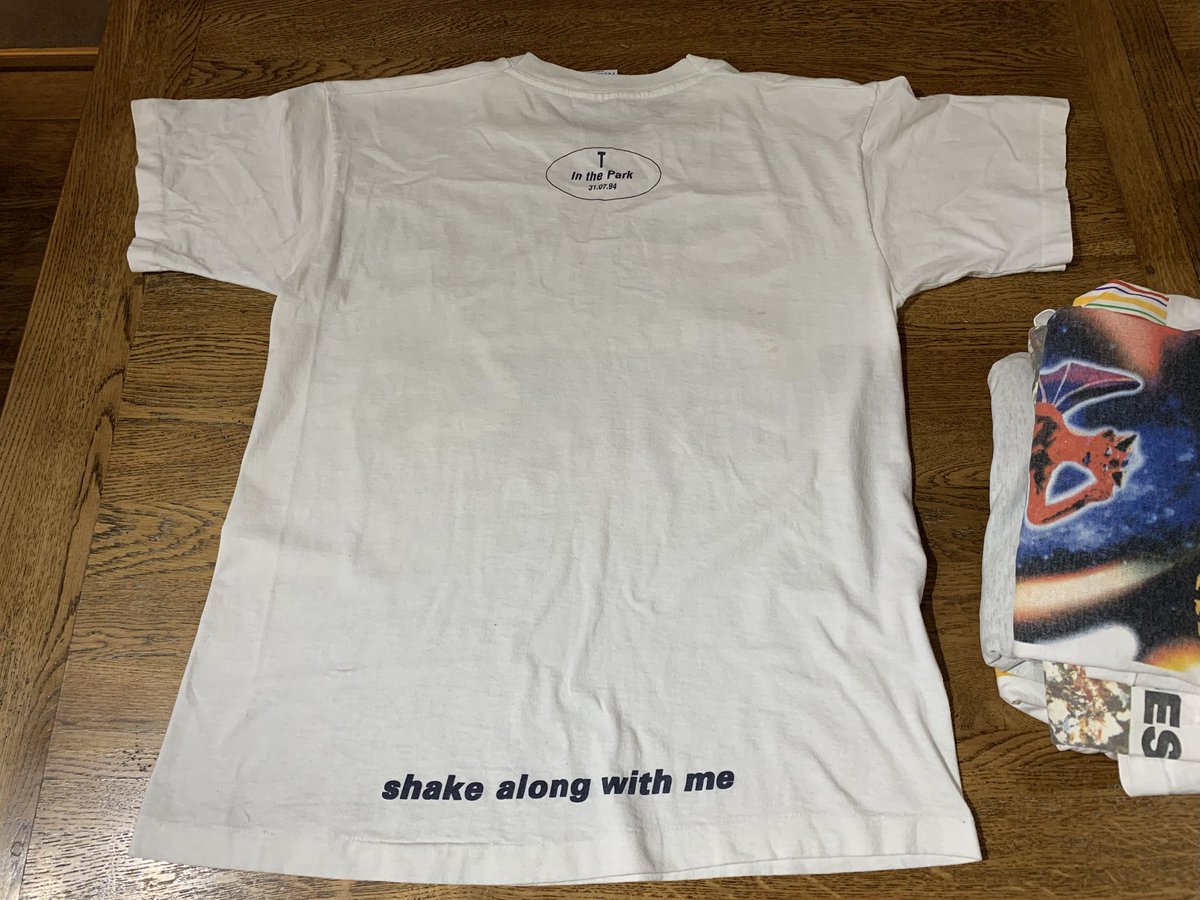 drewmclelland's tweet photo. @MicrodotCreativ Hey Brian, look what I found! Original ‘Shakermaker’ shirt, T in the Park ‘94 edition! Ive been looking for it for ages, success at last. This must be mega-rare, what do you reckon? @oasis  #Live25 #TinthePark https://t.co/clLJU34tMr