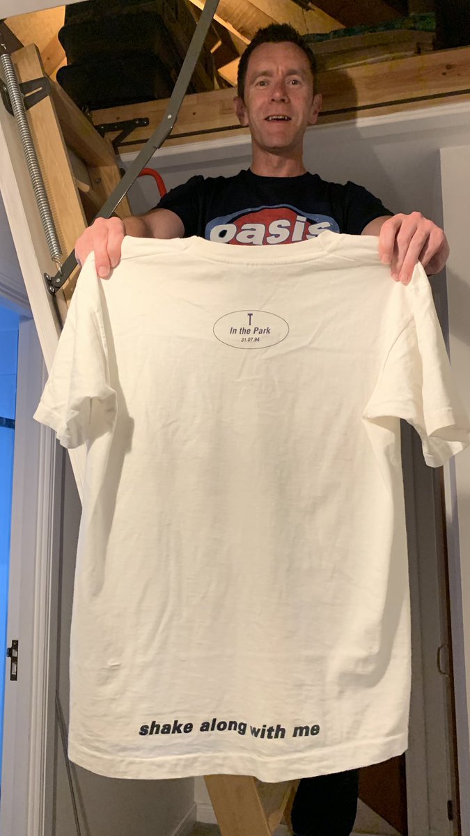 drewmclelland's tweet photo. @MicrodotCreativ Hey Brian, look what I found! Original ‘Shakermaker’ shirt, T in the Park ‘94 edition! Ive been looking for it for ages, success at last. This must be mega-rare, what do you reckon? @oasis  #Live25 #TinthePark https://t.co/clLJU34tMr