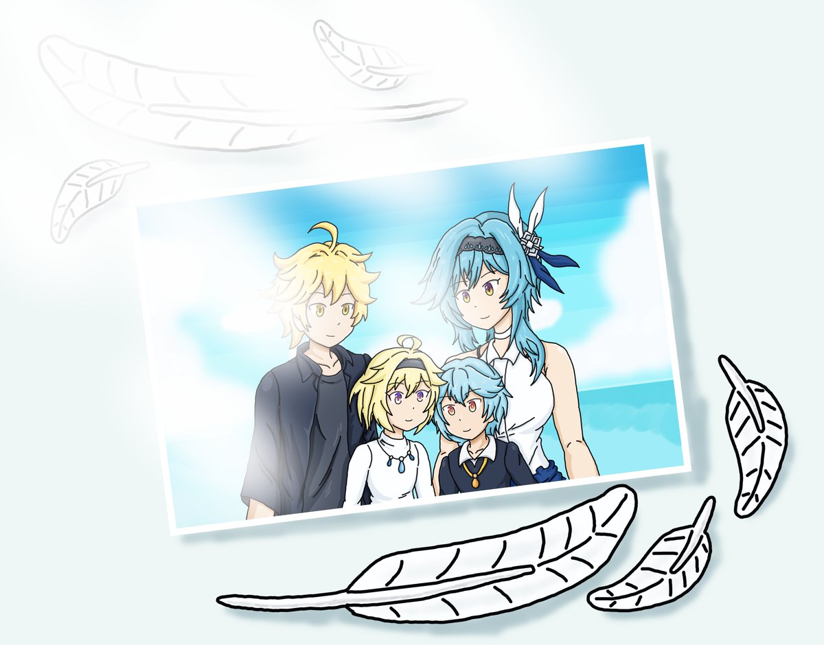 RjUMmbqHHb2421's tweet photo. 今日の空エウ一家は海に行って、
海岸を旅をしているイラストを描いてみました。
(戦闘とかの服装じゃないため、海深く泳げないプラス、子供が二人いるからです。)
#Genshin #原神 #空げん #Aether #エウルア·ローレンス
#エウルア #Eula #空エウ #AetEu
#家族 #海 #ペイント #青空 https://t.co/oyVUkqCute