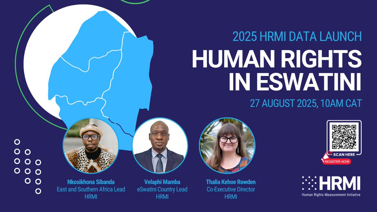 📢 WEBINAR | HRMI's 2025 #eSwatini Data Launch!

Join us and take part in the discussion on HRMI's new #humanrights data and the current challenges facing eSwatini.  

📅 27 August 2025
🕙 10:00AM CAT 
🖱️REGISTER @ bit.ly/hrmi-eswatini2…