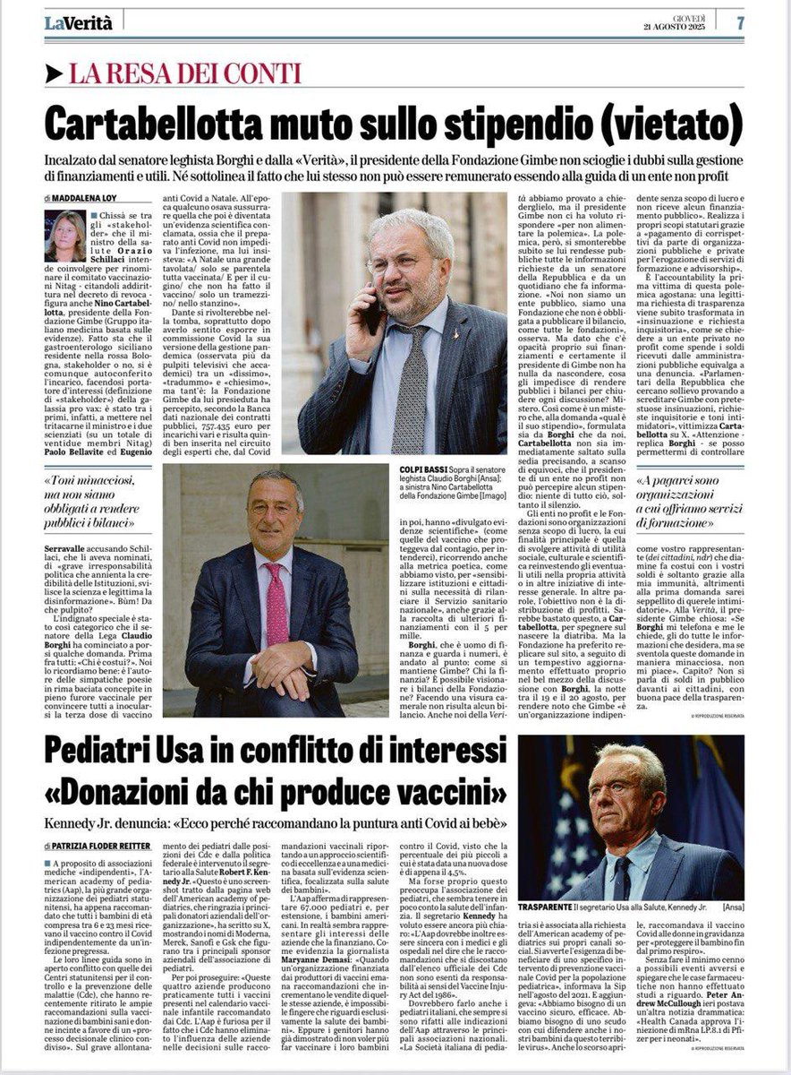 MinervaMcGrani1's tweet photo. Articolo impeccabile di Maddalena Loy @madforfree sui conflitti di interesse del dott. Nino Cartabellotta, presidente della Fondazione Gimbe , uno dei principali stake holders strenui difensori delle regole politico-sanitarie imposte agli italiani nel periodo covid.
#21agosto https://t.co/2PaKYOwG04