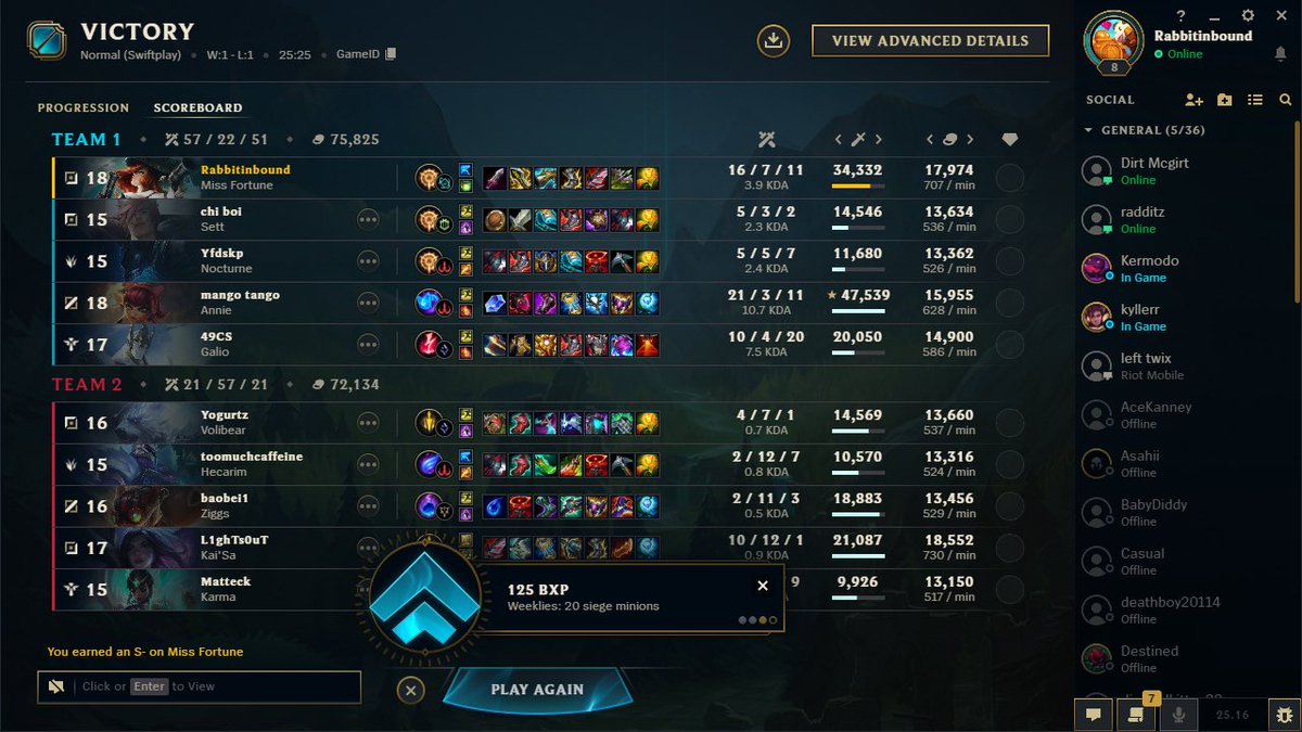 Not too bad for my second game of league