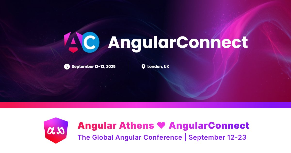 AthensAngular's tweet image. Angular Athens is thrilled to support @AngularConnect , returning to London on Sep 12-13. This is a landmark event for the global Angular community.
🎟️ Find out more & get tickets: angularconnect.com
#angularAthens #angularConnect #angular