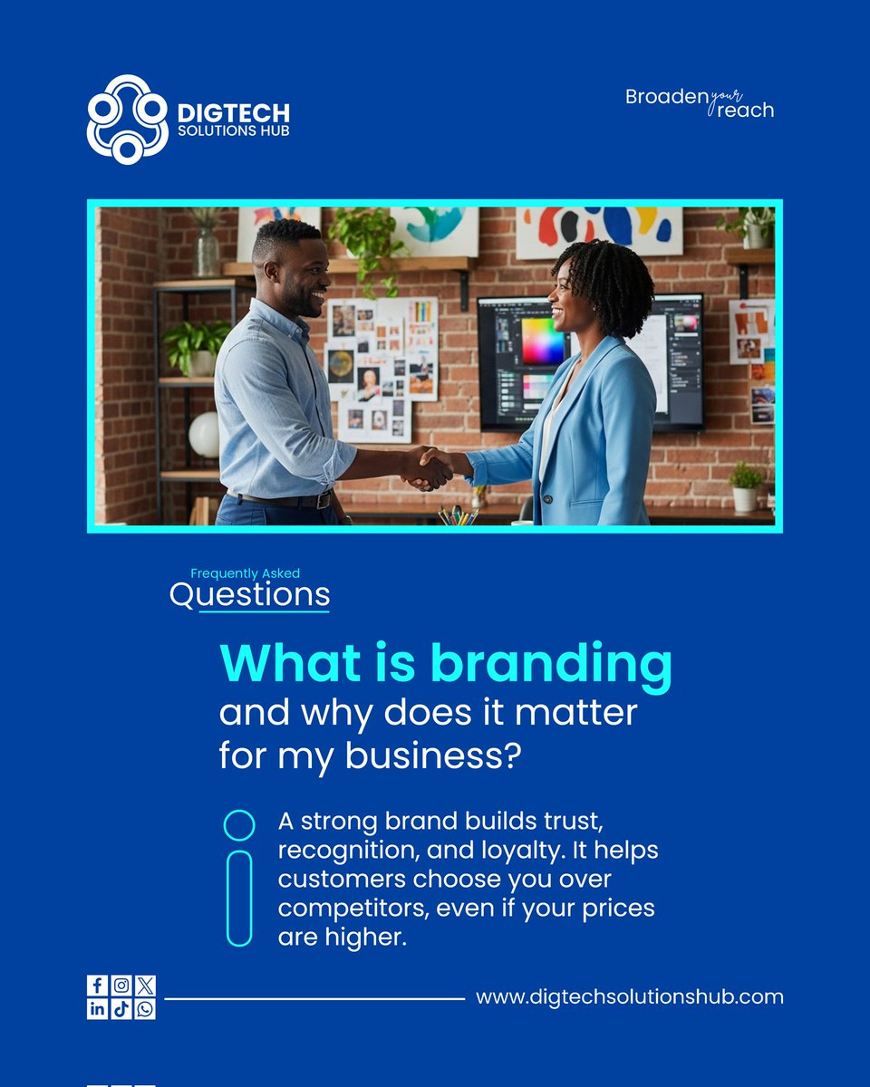 Branding is more than just a logo. It’s the feeling people get when they think about your business.

A strong brand builds trust, recognition, and loyalty. It helps customers choose you over competitors, even if your prices are higher.

#Branding #BusinessGrowth #BuildYourBrand