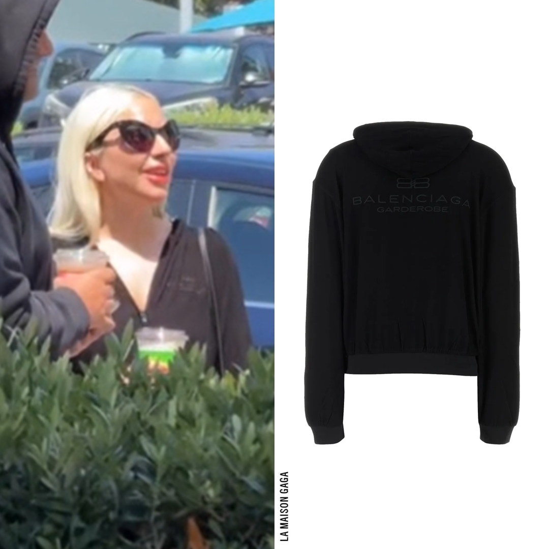 LaMaisonGaga_'s tweet photo. For another trip to Alfred's Coffee in Malibu, Lady Gaga wore the #Balenciaga "Wardrobe" embroidered cotton zip hoodie, along with her @MarniOfficial "Holoholona" cat-eye sunglasses and @Hermes_Paris "Mini Kelly" bag from #MaterialGood! https://t.co/2RJ28KS9Ld