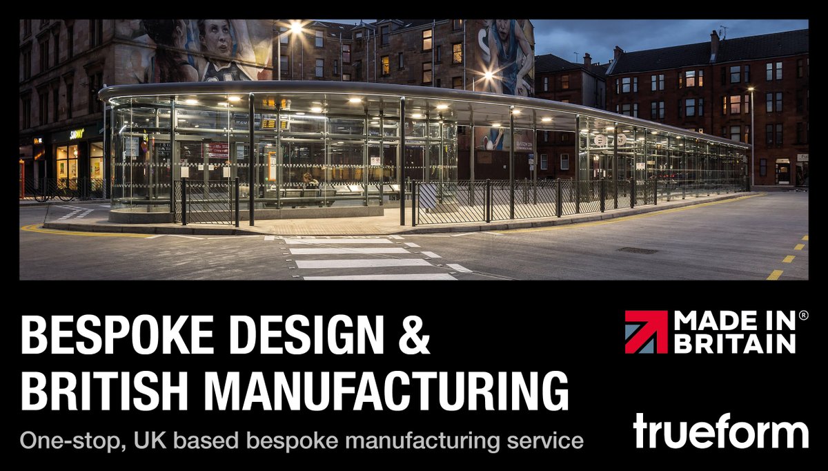 TrueformGroup's tweet image. Proudly #MadeinBritain 🇬🇧
Our 125,000 sq ft UK facility delivers end-to-end bespoke #manufacturing. From design &amp;amp; CAD/CAM to fabrication &amp;amp; installation.
From #canopies to #shelters, we build elegant, robust #infrastructure.
trueform.com/services/bespo…
#PublicTransport #UKEngineering