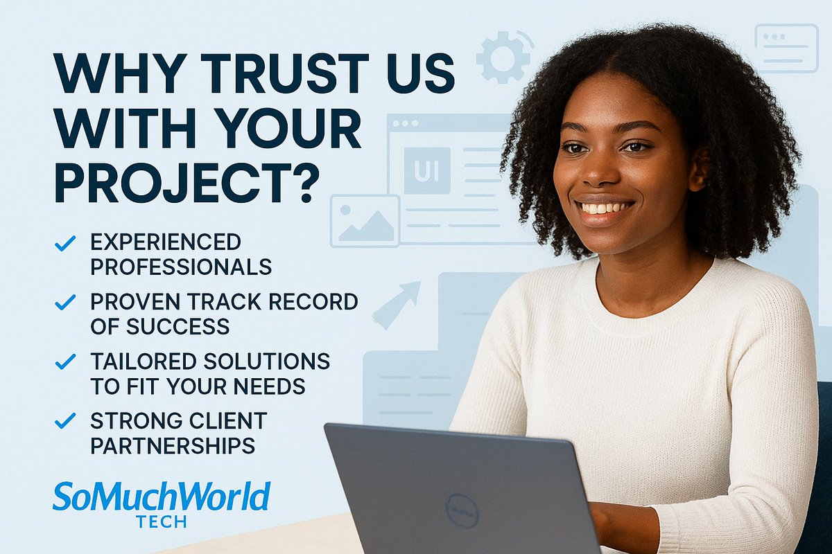 somuchworld's tweet photo. Why trust SoMuchWorld Tech?
✅ Expertise
✅ Proven results
✅ Tailored solutions
✅ Strong partnerships
Let’s build something amazing together! 🚀
#TechSolutions #WebDesign #UIUX #Branding https://t.co/ZNdvqygqb4