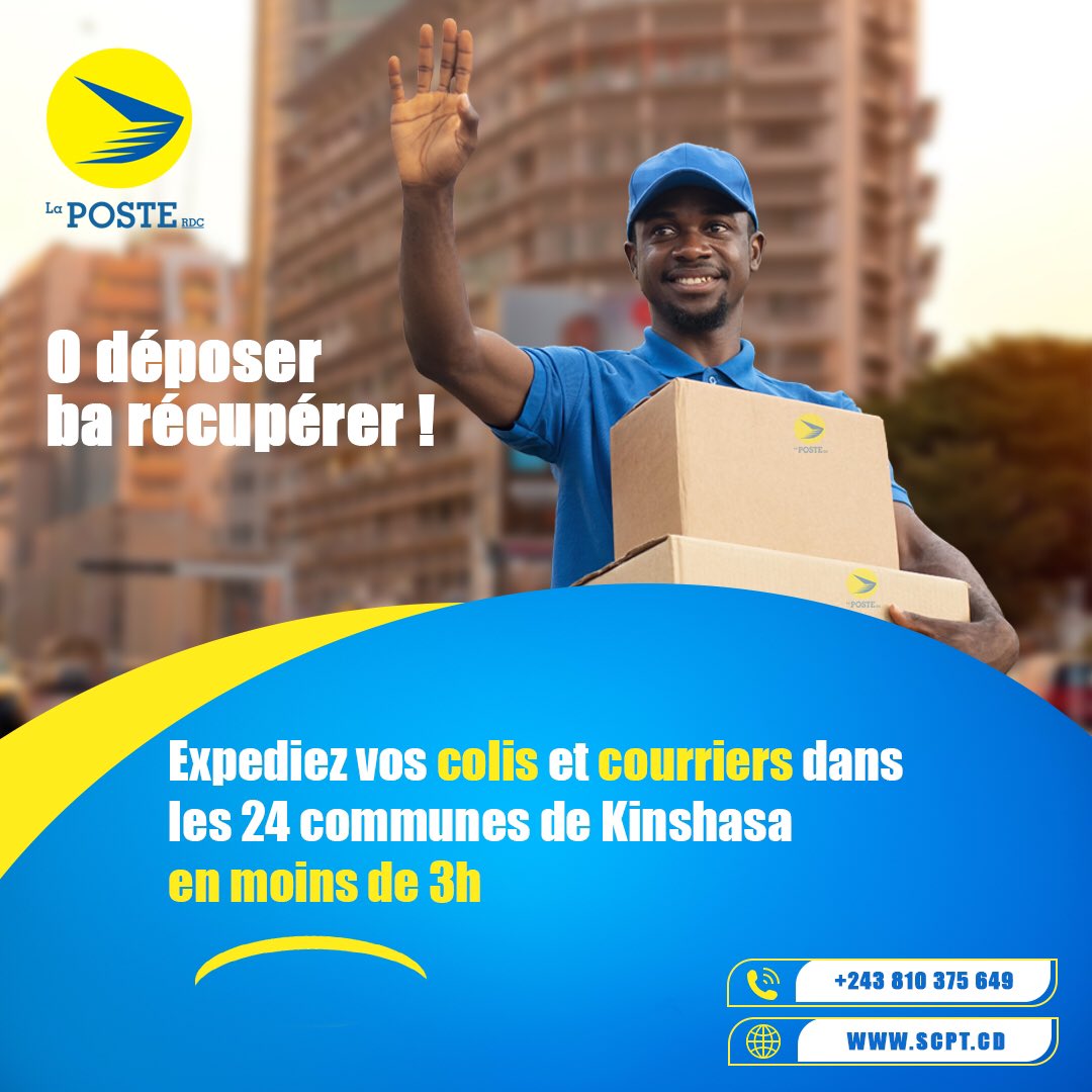 La Poste RDCšØš© (@poste_rdc) on Twitter photo šš ššØš¬šš ššš facilite lāenvoi de vos ššØš„š¢š¬ et ššØš®š«š«š¢šš«š¬ dans toutes les šš ššØš¦š¦š®š§šš¬ de šš¢š§š¬š”šš¬š en moins de šš”!
DƩposez ou rƩcupƩrez vos envois facilement dans nos bureaux et profitez de la qualitƩ de notre service.
āļø +243 810 375 šš ššØš¬šš ššš facilite lāenvoi de vos ššØš„š¢š¬ et ššØš®š«š«š¢šš«š¬ dans toutes les šš ššØš¦š¦š®š§šš¬ de šš¢š§š¬š”šš¬š en moins de šš”!
DƩposez ou rƩcupƩrez vos envois facilement dans nos bureaux et profitez de la qualitƩ de notre service.
āļø +243 810 375