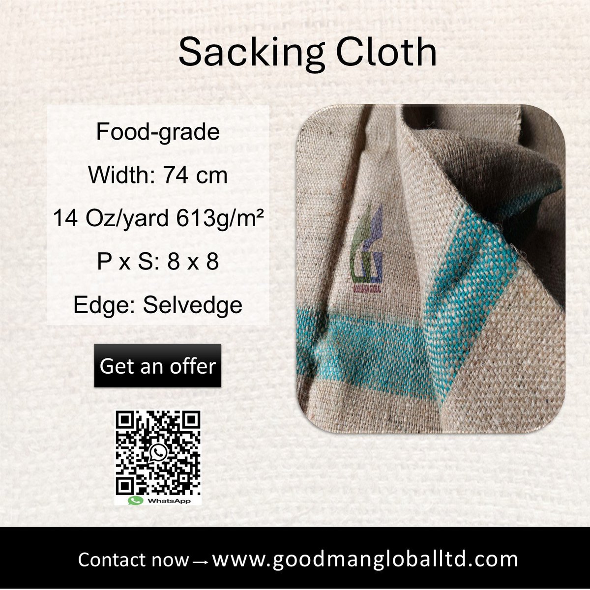 Goodman_Global's tweet image. 𝟳𝟰 𝗰𝗺 𝘄𝗶𝗱𝗲 𝗙𝗼𝗼𝗱-𝗴𝗿𝗮𝗱𝗲 𝗟𝗶𝗴𝗵𝘁 𝗖𝗲𝗲𝘀 𝗦𝗮𝗰𝗸𝗶𝗻𝗴 𝗰𝗹𝗼𝘁𝗵 
👉goodmangloballtd.com 👉@M/s. Goodman Global

#jute #eco #jutefabric #nature #sacking #sackingcloth #sackingfabric #sackfabric #jutecloth #burlapcloth #sackcloth #ecofriendlymaterials