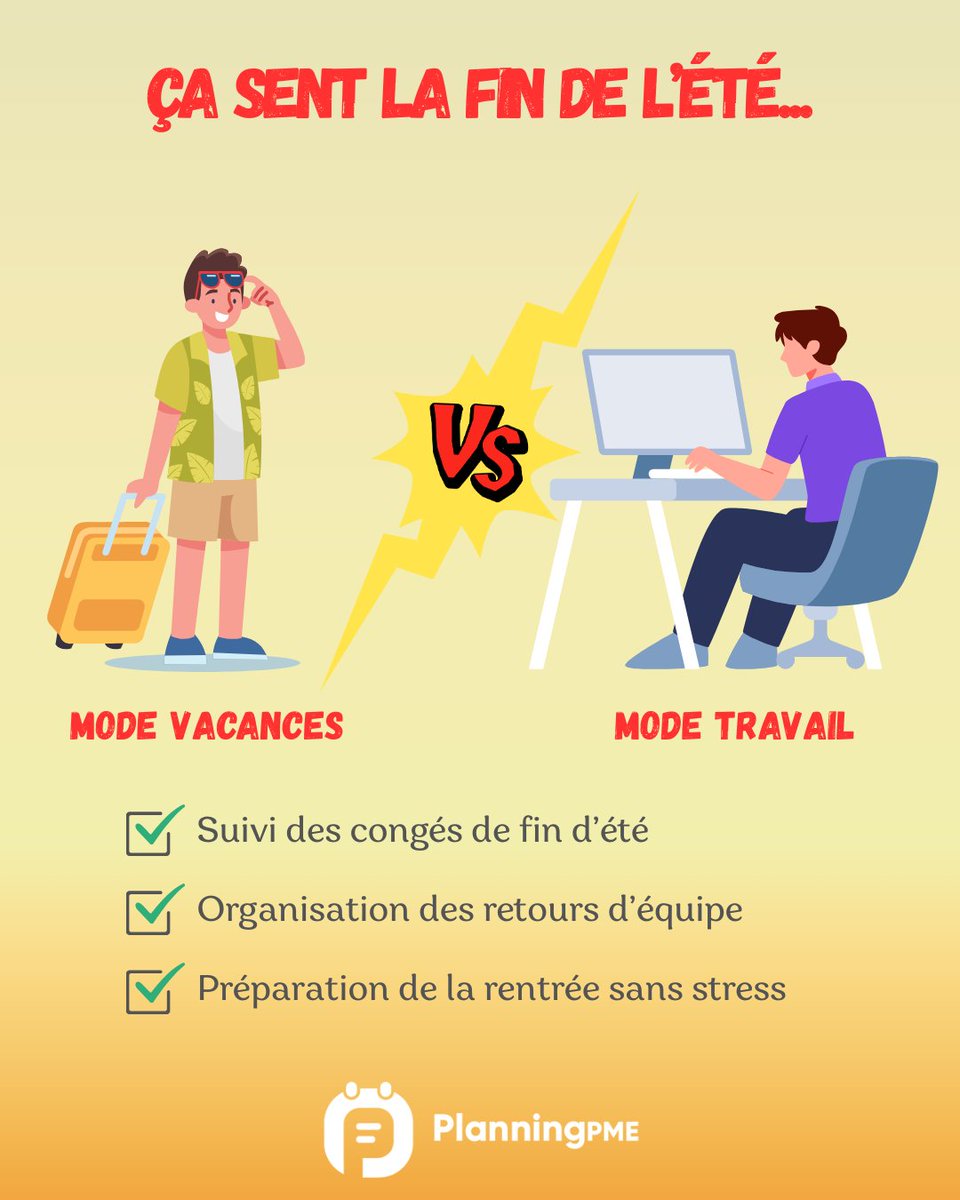 🌅 Ça sent la fin de l’été
Avec PlanningPME, anticipez la reprise :
✅ Suivi des congés de fin d’été
✅ Organisation des retours d’équipe
✅ Préparation de la rentrée
👉 Et vous, en mode vacances ou déjà 100% rentrée ?
#Organisation #Planification #Rentrée #PlanningPME