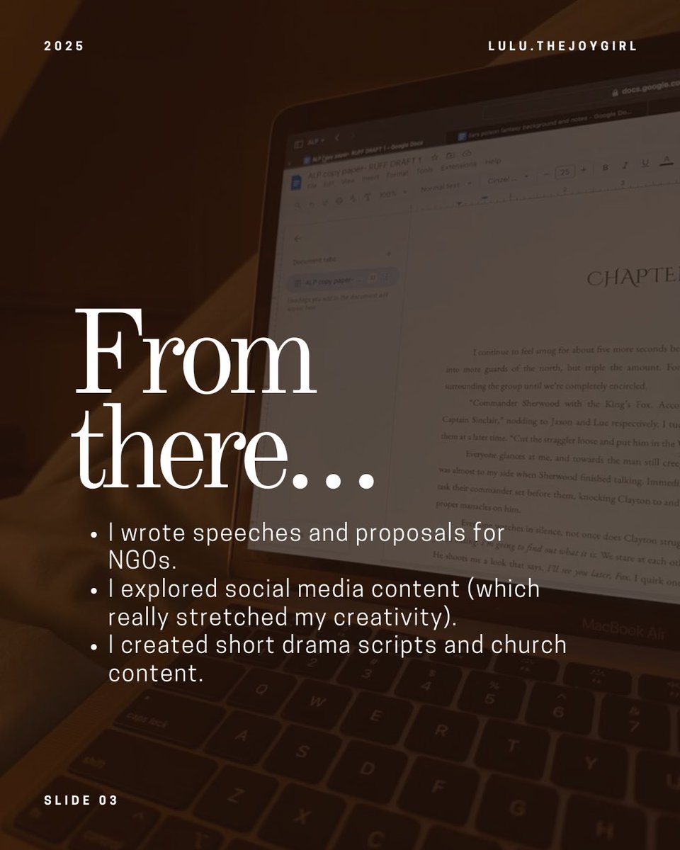 _olluchii's tweet photo. Funny thing is… I never really set out to be a writer. ✍🏽
Looking back, I see how every stage from radio scripts, NGO speeches, social media content, church scripts, to poetry and now screenwriting was quietly preparing me. https://t.co/CdlsznGZnu